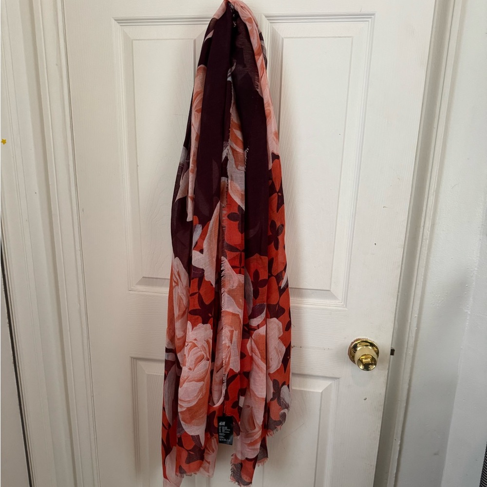 H&M Red and Pink Floral Scarf